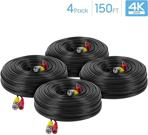 Miniatura 4 de Amcrest 2-Pack 4K Cable de cámara de seguridad 150FT BNC Cable de cámara CCTV, Pre-Made All-in-One Video y cable de alimentación para cámara de
