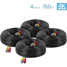 Amcrest 4-Pack 4K Security Camera Cable - 150FT BNC, All-in-One Video & Power for HDCVI, HDTVI, Analog, DVR 4PACK-SCABLE4K150B-PP