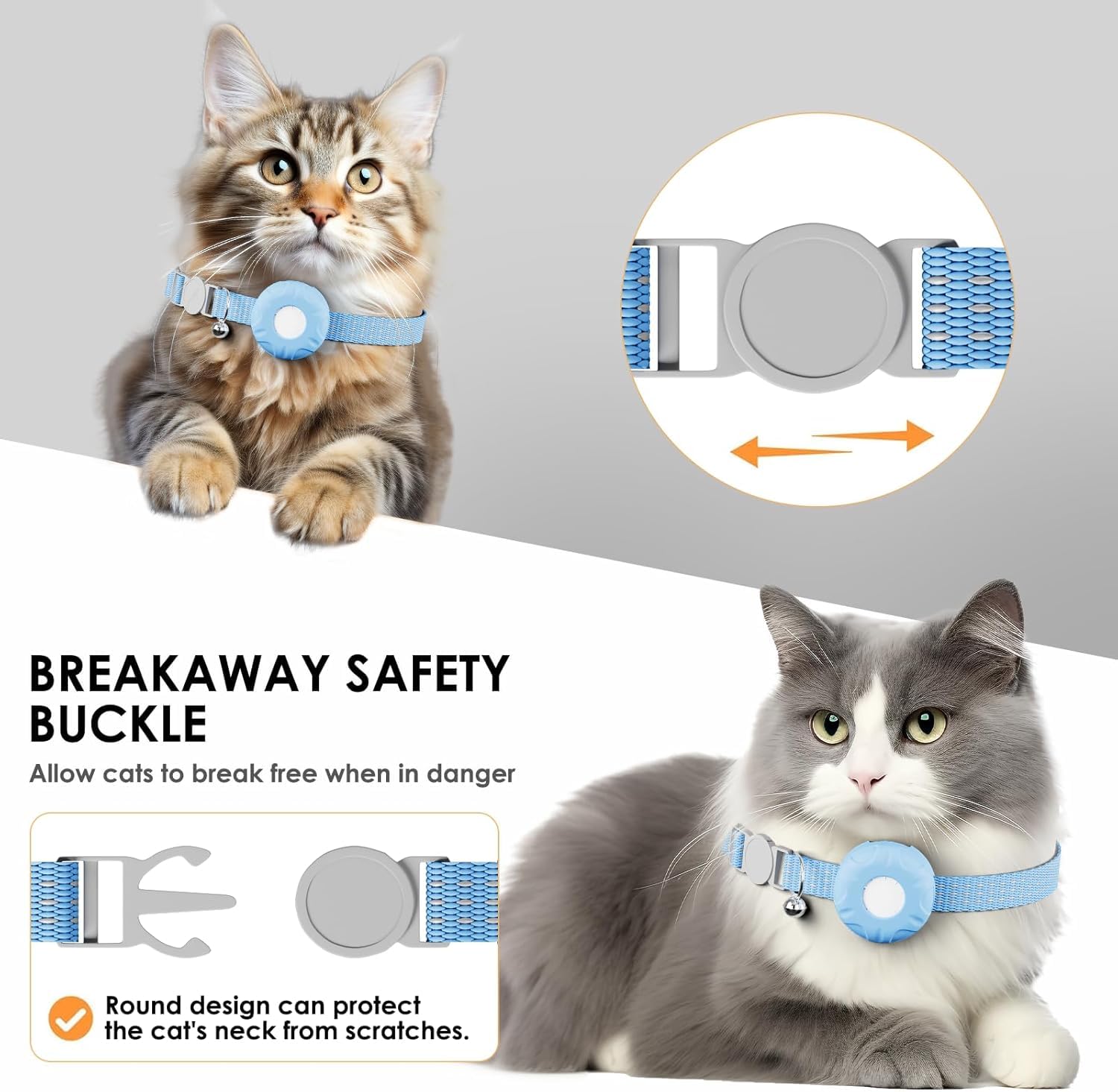 Collier de suivi pour chat avec étiquette de localisation et support de suivi, pas de frais mensuels, compatible avec Apple Find My (iOS uniquement), bande réfléchissante avec clochette (bleu)