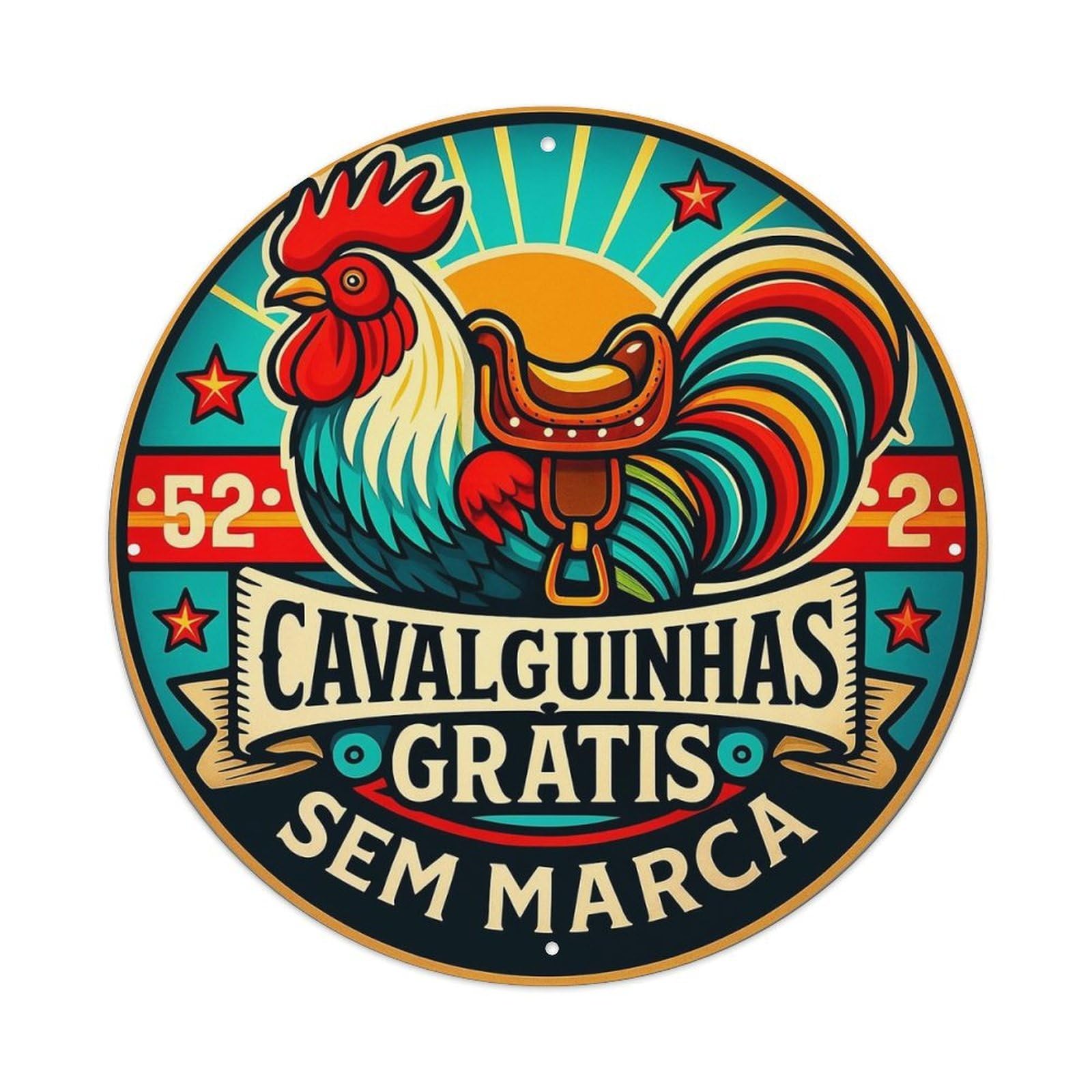 Colorful Rooster With Saddle Design Tin Sign Metal Poster Vintage Metal Signs for Home Man Cave Bar Cafe Kitchen laundry room Wall Decorations 8x8 inches