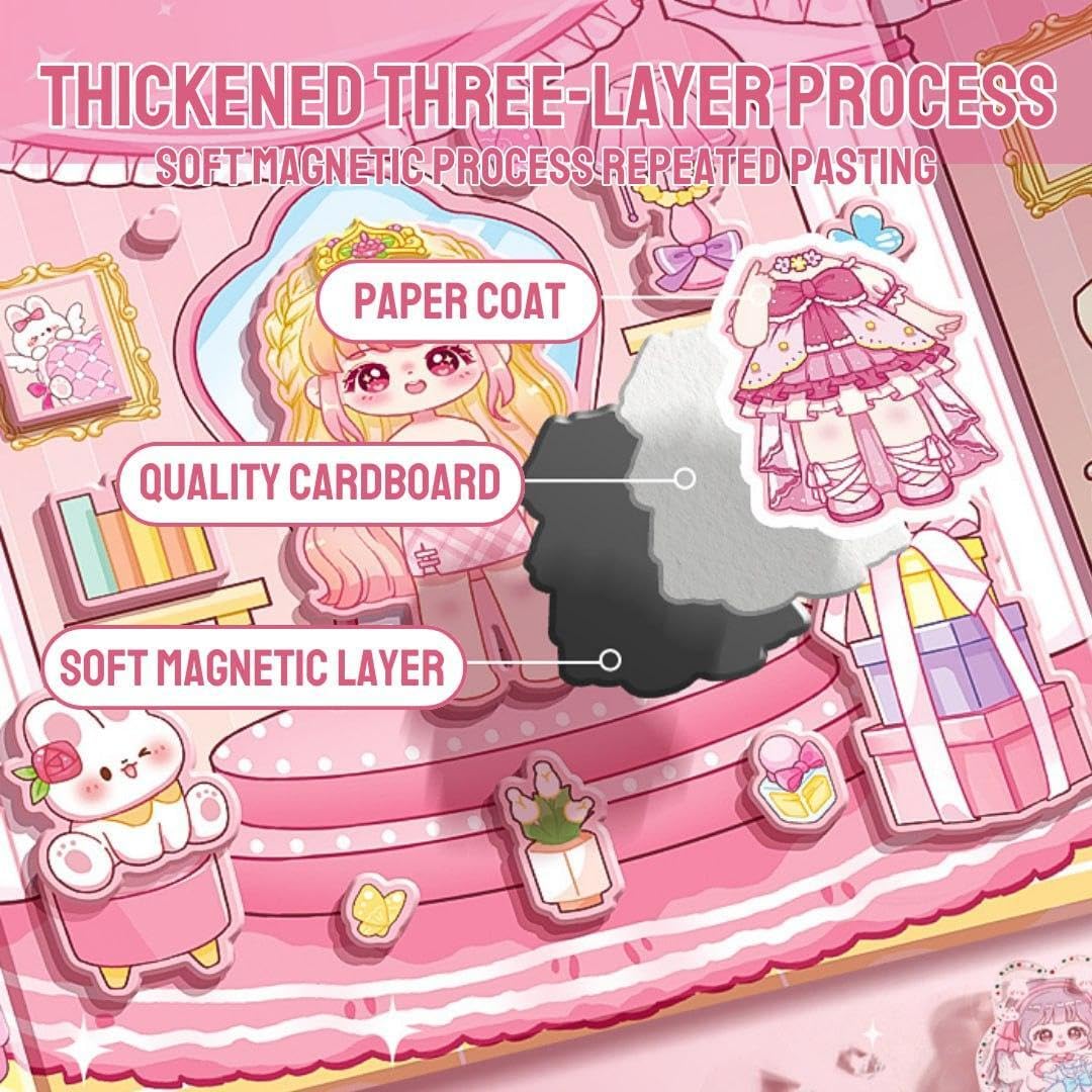 Magnetic Princess Wardrobe Dress-Up Playset with 2 Magnetic Sticker Sheets, 3 Scene Boards & 2 Stands | (DIY Fashion Doll) Toy for Kids 4