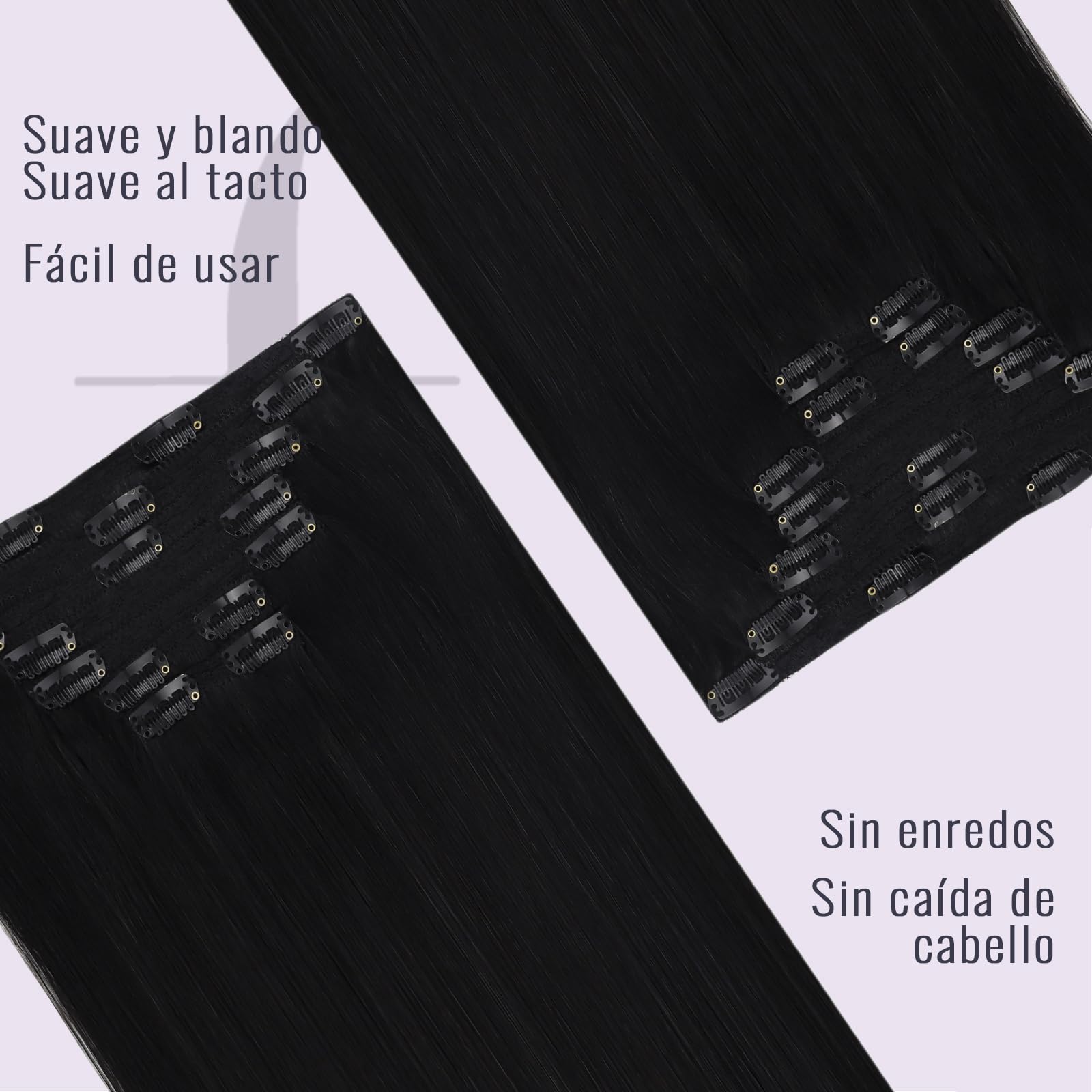 Fshine Extensiones de Clip de Pelo Natural Humano 7pcs 14 Pulgadas Extensiones Clip Pelo Natural Negro Natural Color 1B 120G — view 4