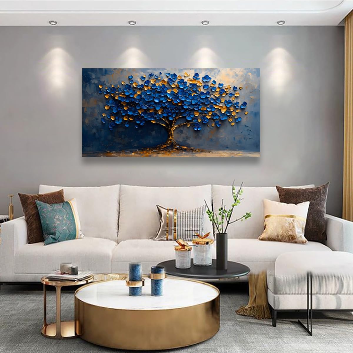 Kunstdruck auf Leinwand, abstrakter Baum, Schlafzimmer, Wanddekoration, Wohnzimmer, Baum des Lebens, Wandkunst, Büro, Küche, Gemälde, Kunstwerk, modern, blau-gelbe Blätter, Bilder, Kunstdrucke