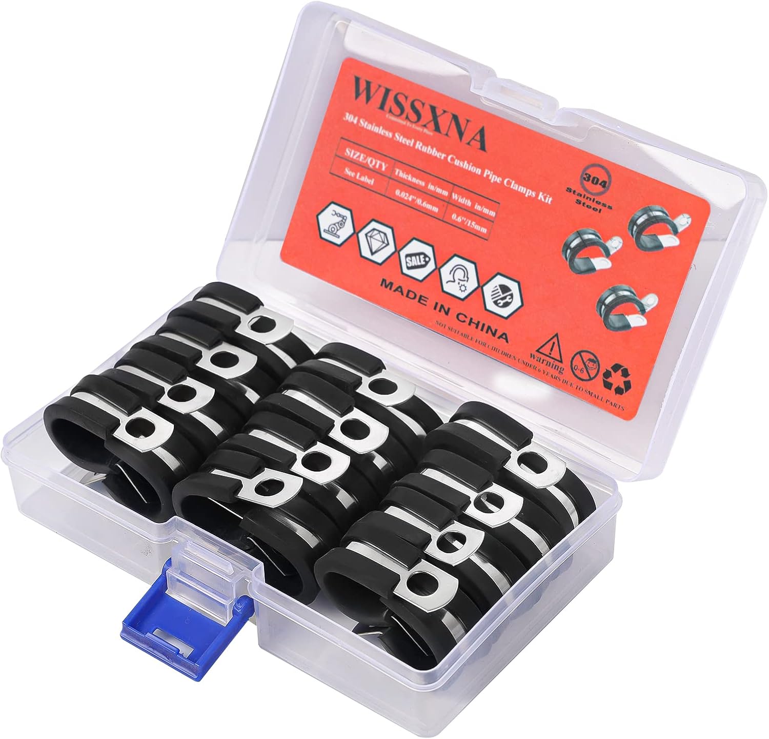 3/4'' Wire Cable Clamps Set-Stainless Steel 304 Cushioned Loom Cable Rubber Insulated Clamps Assortment Kit For Tube, Pipe Or Wire Cord Installation(20PACK)