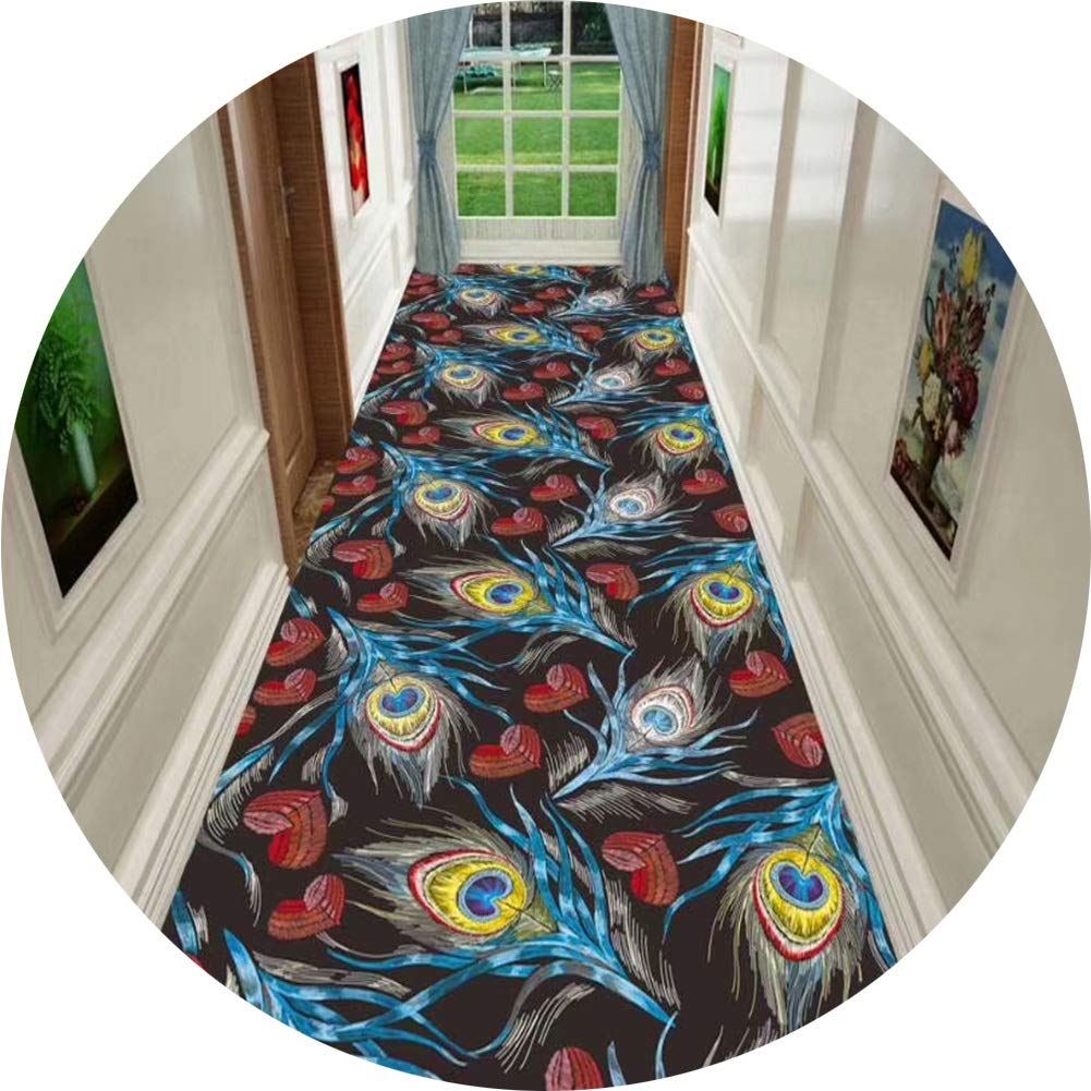Tapis de couloir 3D plume de paon en polyester résistant ZRUYI 1.3x5m