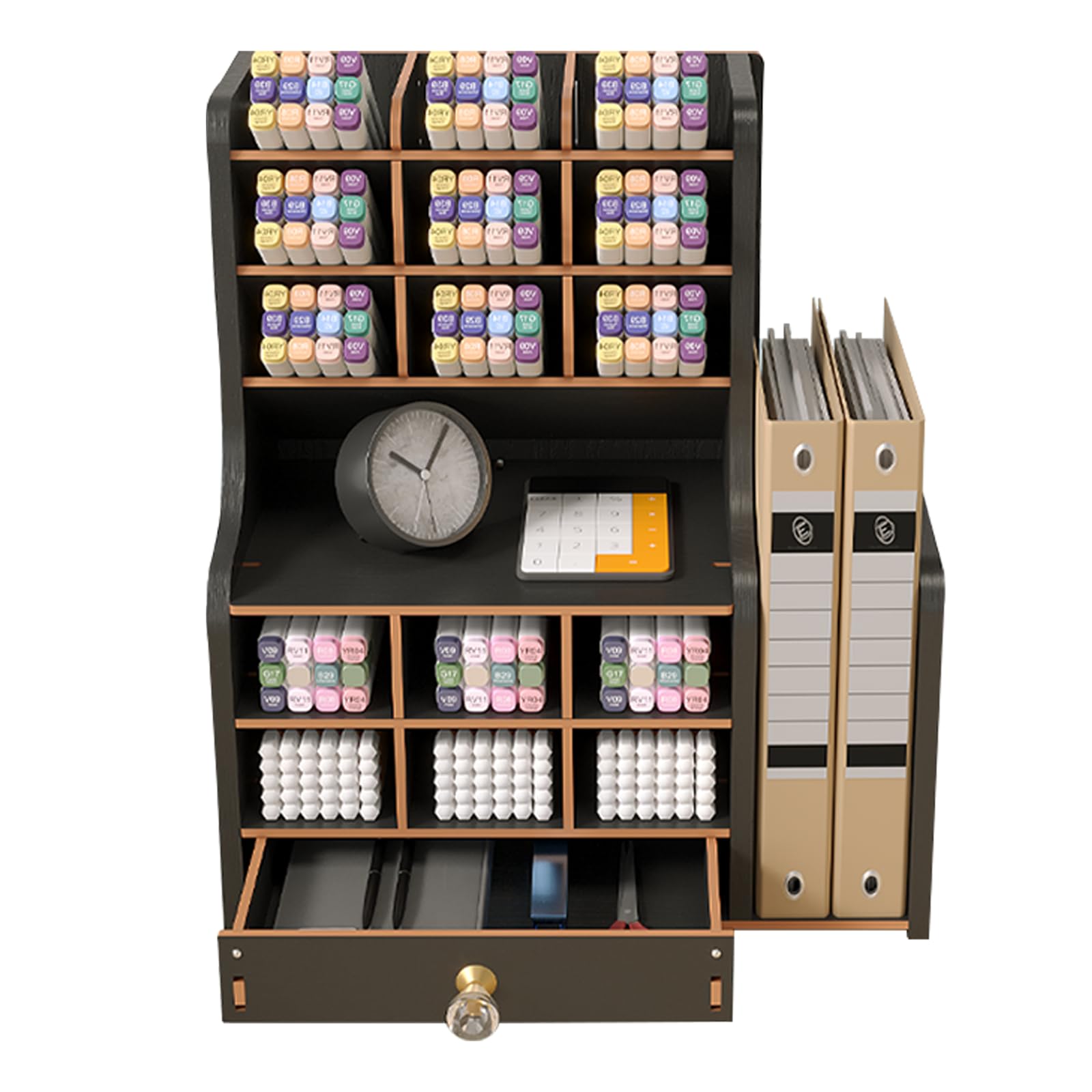 Kaishuai Schreibtisch organizer holz,Stifteköcher,Mit Bücherregal schubladen organizer,Multifunktionale Stiftehalter für Schul Heim Büro Bedarf Desk organizer (Schwarz)