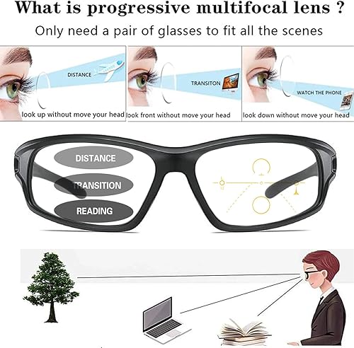Miniatura 4 de Gafas de sol fotocrómicas progresivas de lectura multienfoque para hombres envueltas con estilo deportivo para lectores de transición