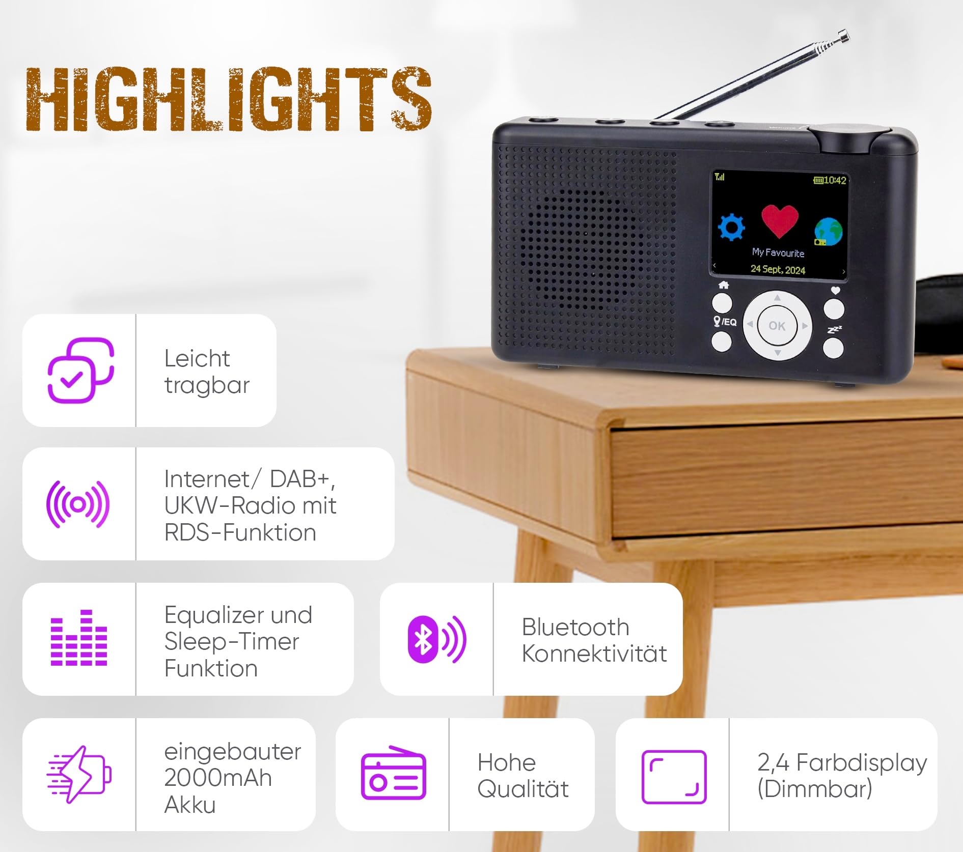 Reflexion TRA23I/GR, przenośne radio internetowe z radiem internetowym UKW DAB/DAB+ (16 W), kolorowy wyświetlacz, zasilanie sieciowe i bateryjne, 99 miejsc pamięci stacji, kolor czarny