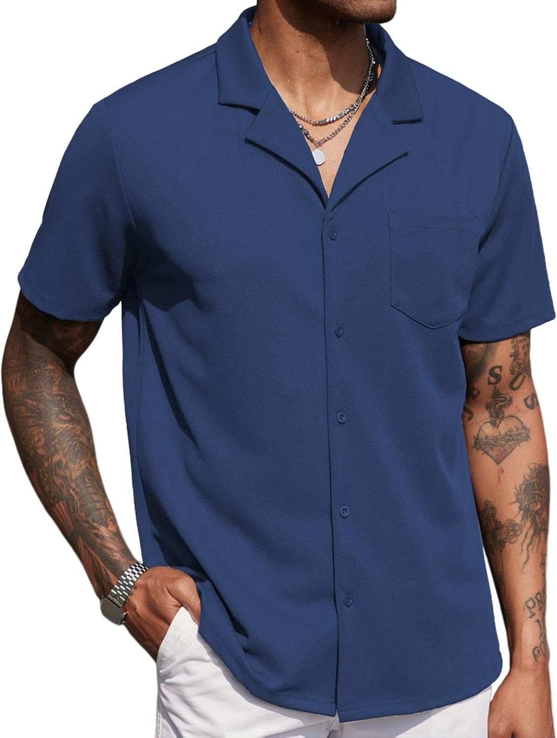 COOFANDY Men's Wrinkle Free Untucked Cuban Shirt Business Casual Button Down Shirts Short Sleeve Shirt