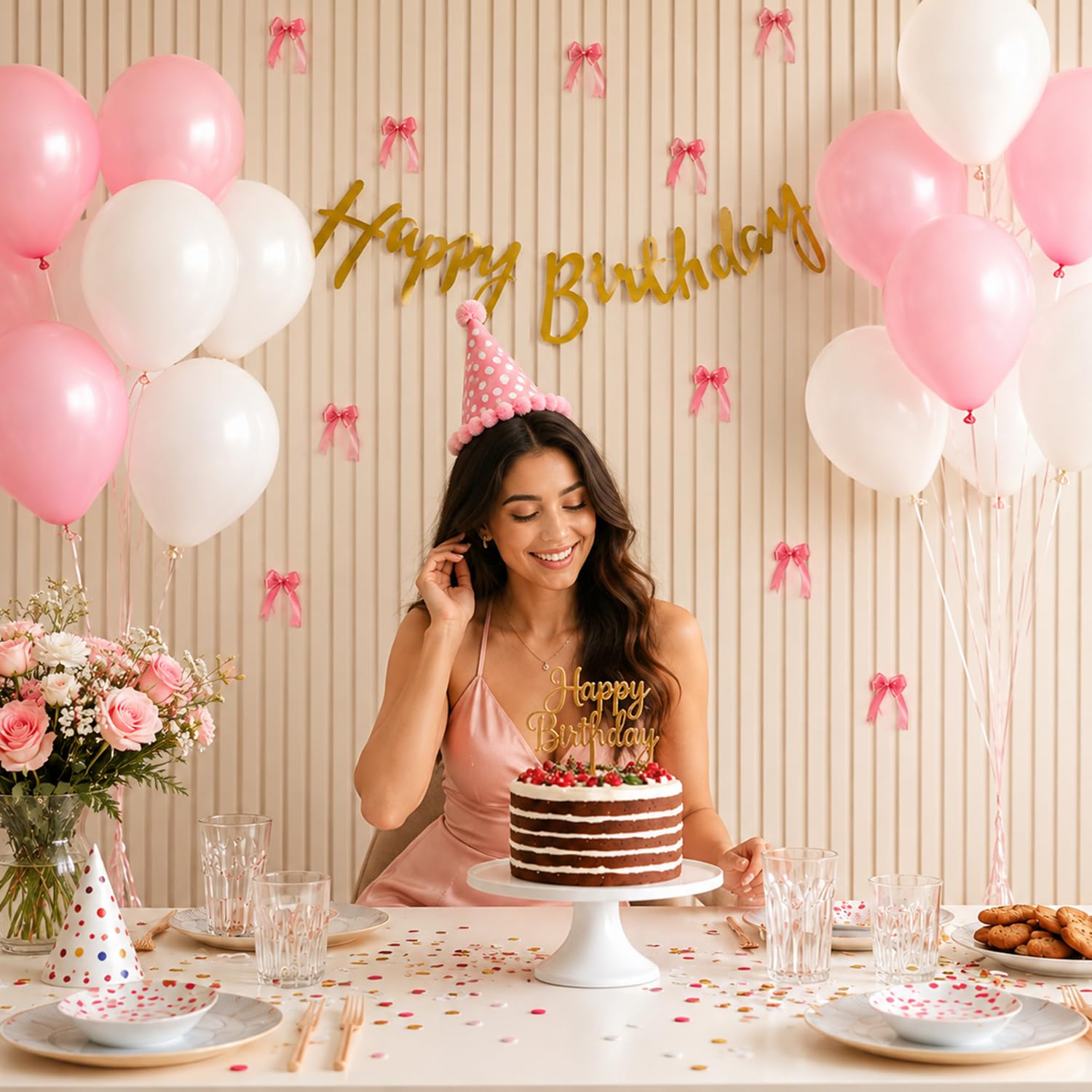 Pink & White Birthday Decorations - 33 Pcs Kit -7
