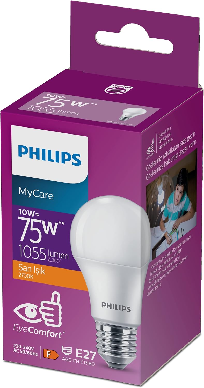 Philips 75W Led Ampul, 2700K Sarı Işık, E27 Normal Duy sarı