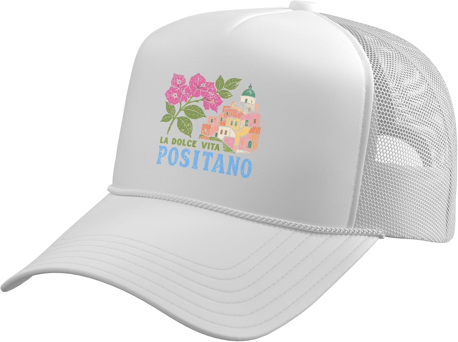 Positano Italy Retro Vintage Beach Village Vacation Trucker Hat with Adjustable Mesh Back