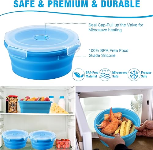 Miniatura 3 de Dandat 12 recipientes plegables de silicona para almacenamiento de alimentos, contenedores plegables de silicona para el almuerzo, 6 rectangulares y