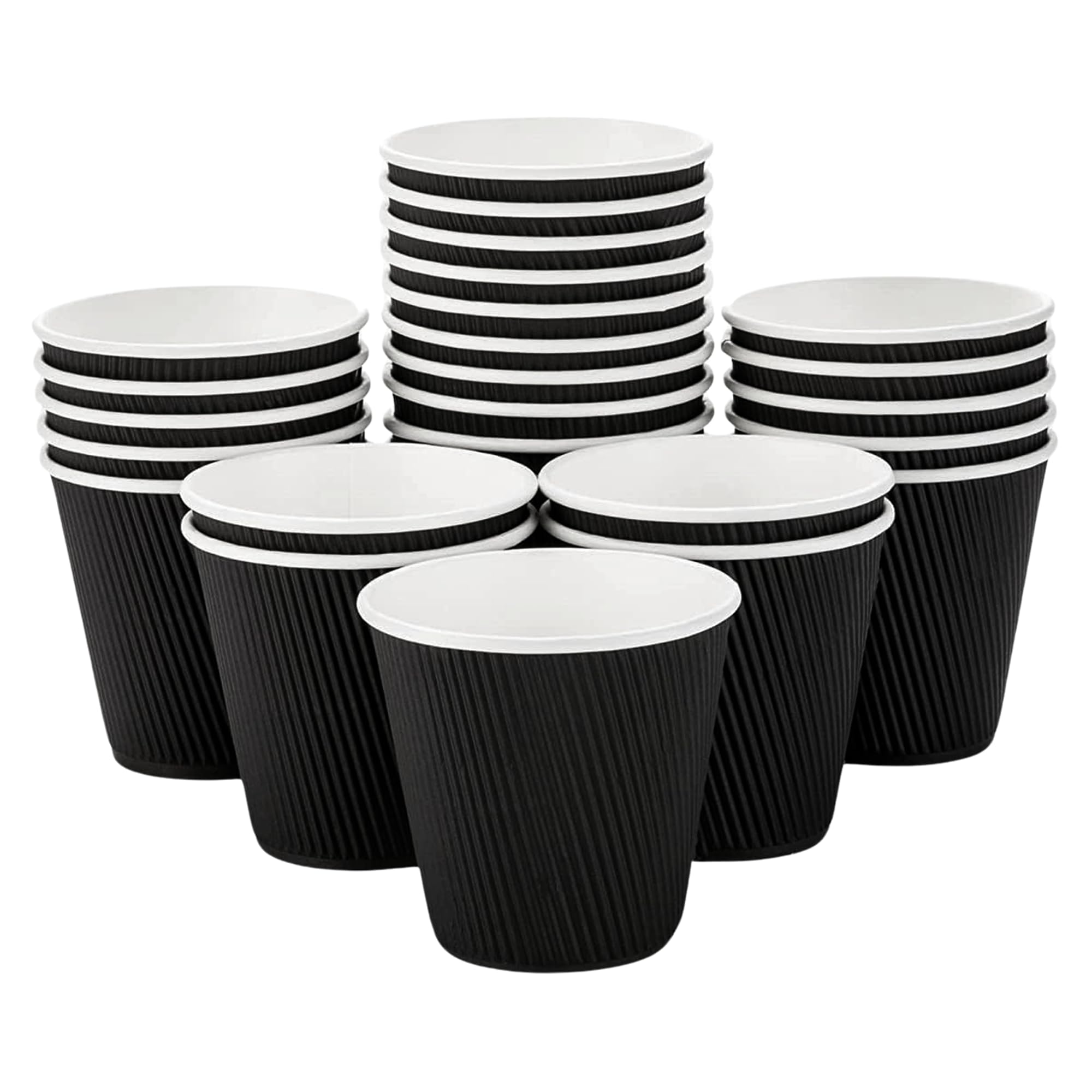 EcoWise 12Oz Disposable Coffee Cups - Pack of 200 Black Triple Wall Insulated Coffee Cups - Takeaway Kraft Paper Ripple Cups for Hot and Cold Drinks (200, 12 Oz)