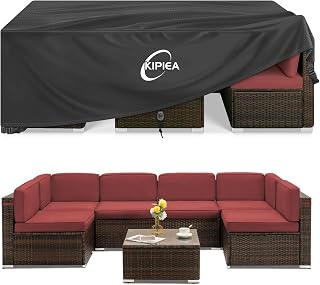 Kipiea Outdoor Patio Furniture Set Covers, Rectangular Furniture Table and Chair Cover with 4 Windproof Buckles, No Tears Anti UV No Fading, 110" L x 84" W x 28" H