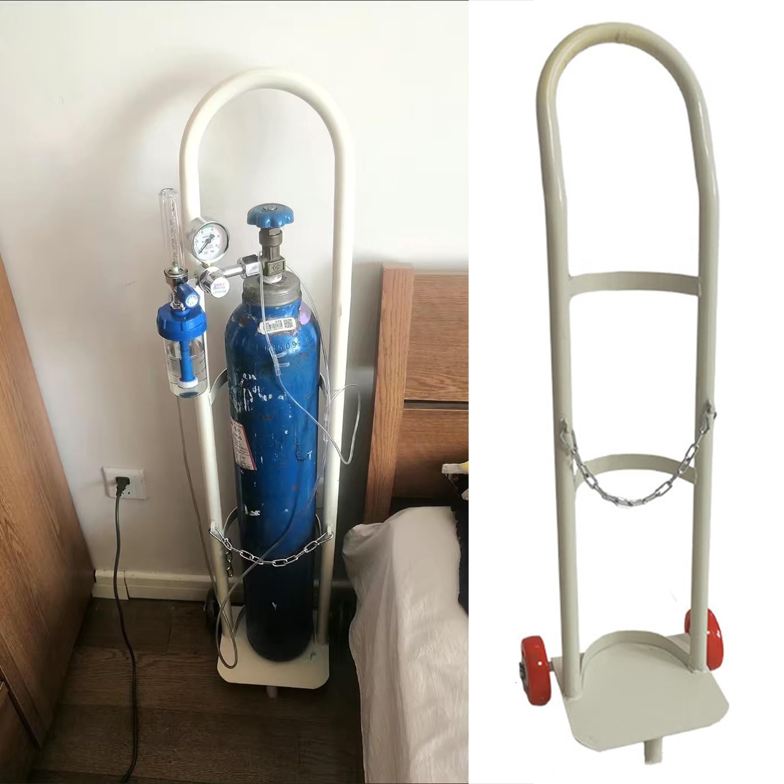 GLJTUO Oxygen Tank Holder with Wheels - Portable Carrier for 15L Household Oxygen Cylinder, Lightweight e Cylinder Rack Cart for Hospitals and Home Use,8-White