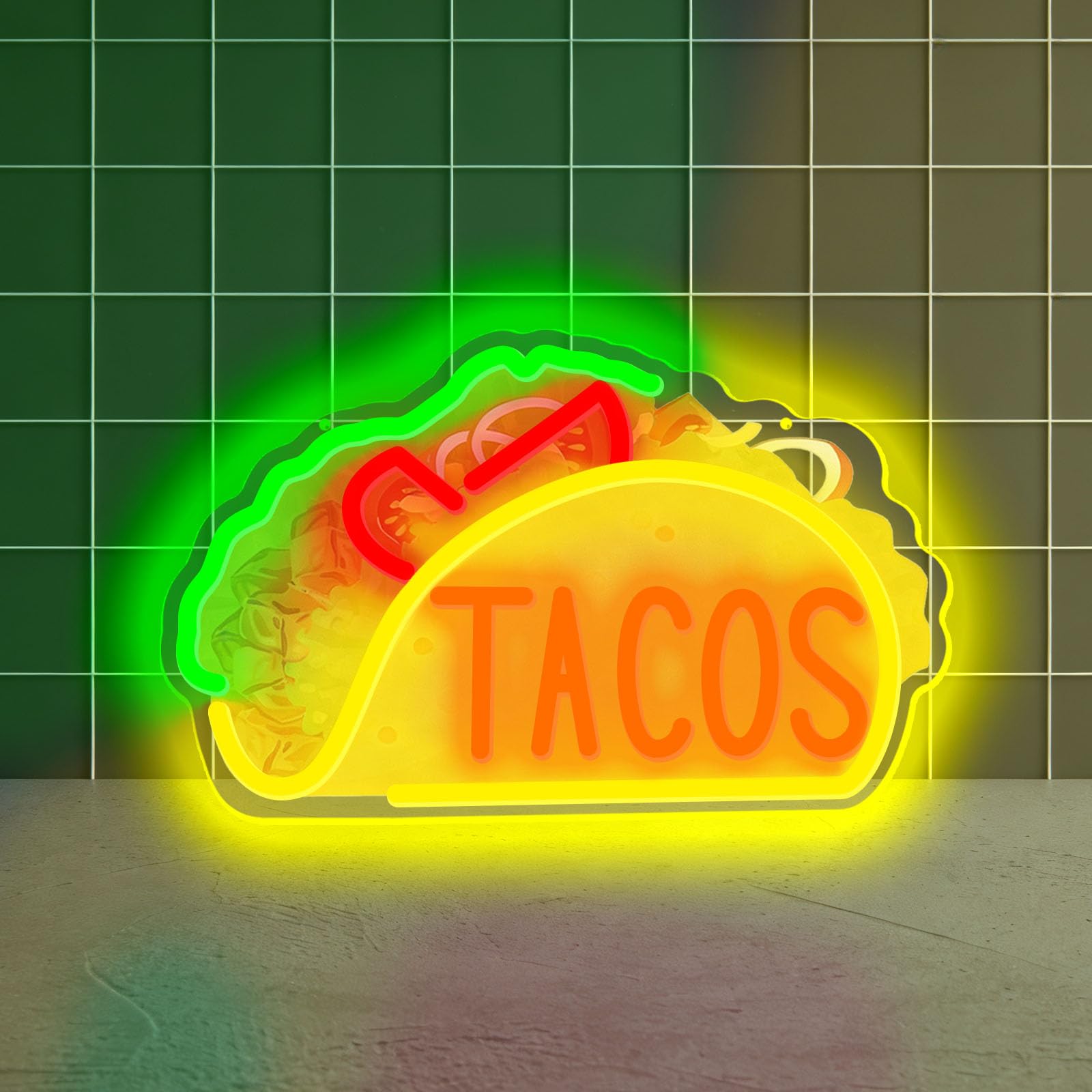 TACOS Neon Sign for Wall Decor Using UV Printed Food Themed Neon Lights Suitable for Home Kitchen Restaurant Fast Food Store Party With Dimmable USB Powered(5V 15.75 * 8.66 in)