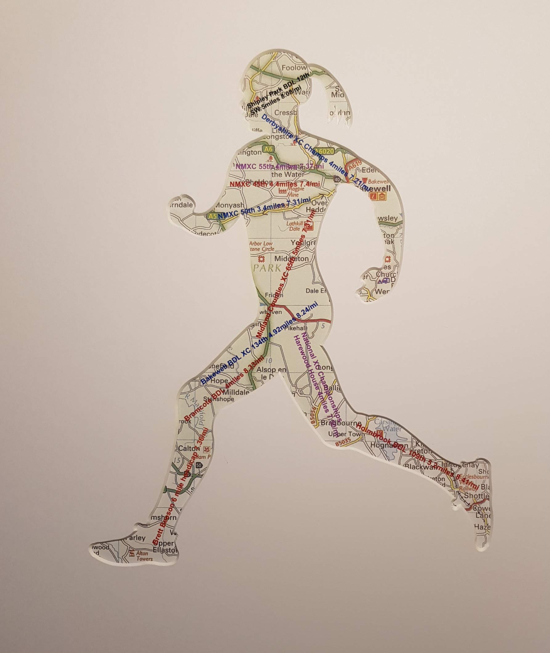 Running Achievement Gift for Women - Personalised Running Woman Wall Art with Custom Maps & Designs | Handmade Souvenir Memento Birthday | Unique Gifts for Runners - 14"x11"