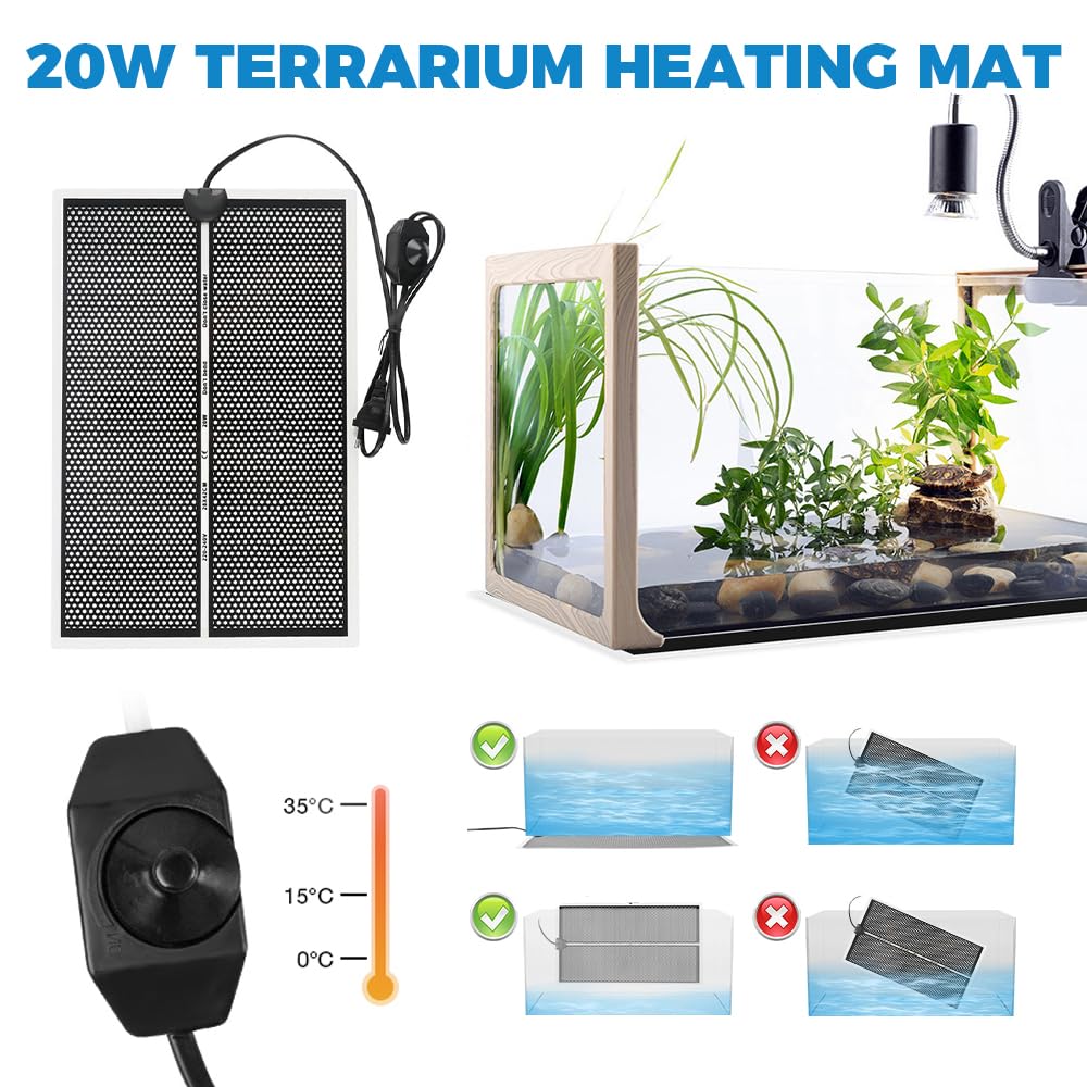 Manta Calefactora para Reptiles, 20W Manta Térmica para Reptiles, Alfombrilla Térmica para Reptiles Calentador Ajustable, Manta Termica Terrario, para Lagarto, Serpiente, Tortuga (42 x 28 cm)