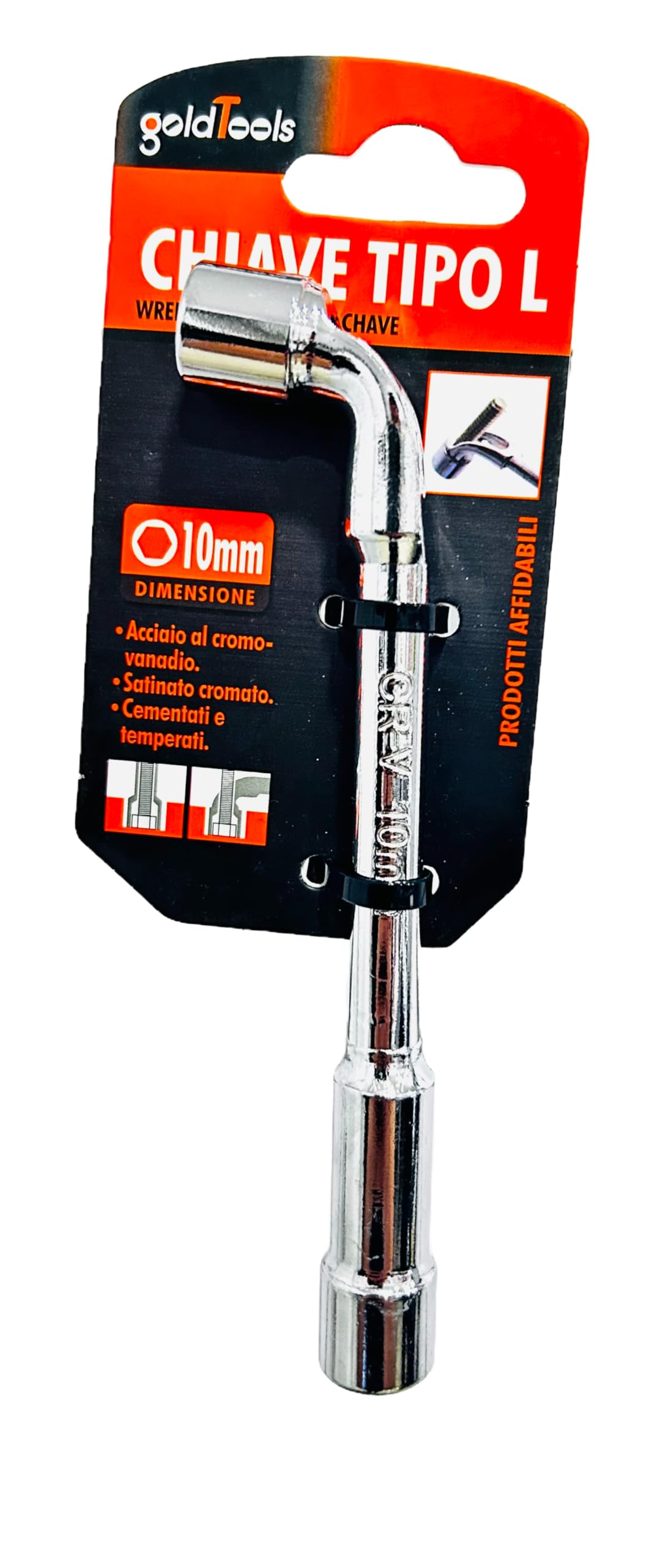 GOLDTOOLS Open pipe wrench, 10 mm, 6 sides x 6 sides, 90° angled head, chrome vanadium steel (10 mm), 10MM - Image 3