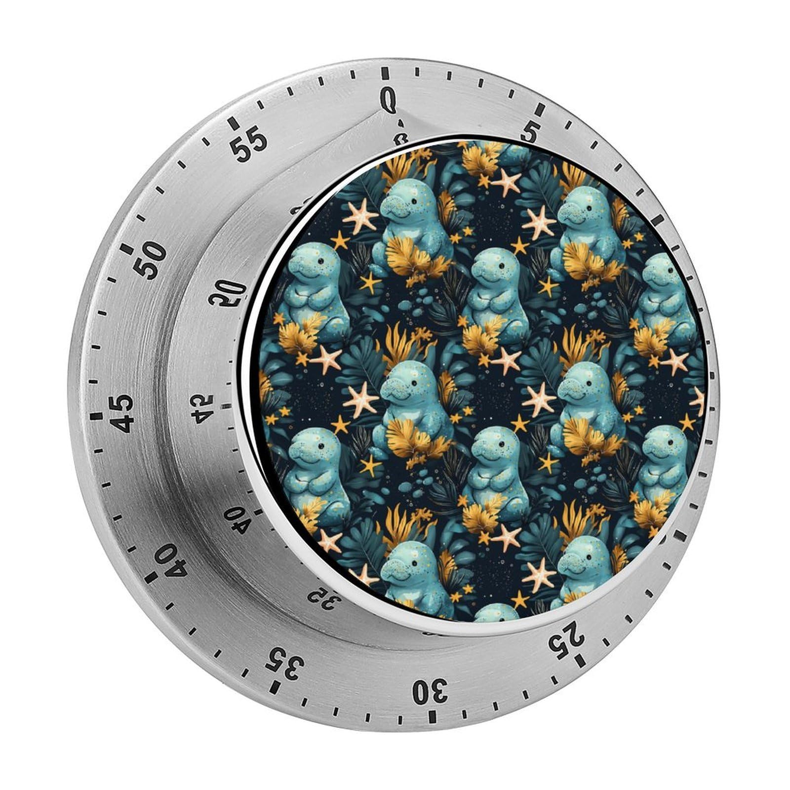Underwater Manatee Seaweed 60 Minute Wind Up Timer,Visual Mechanical Magnetic Timer with Loud Alarm for Kitchen