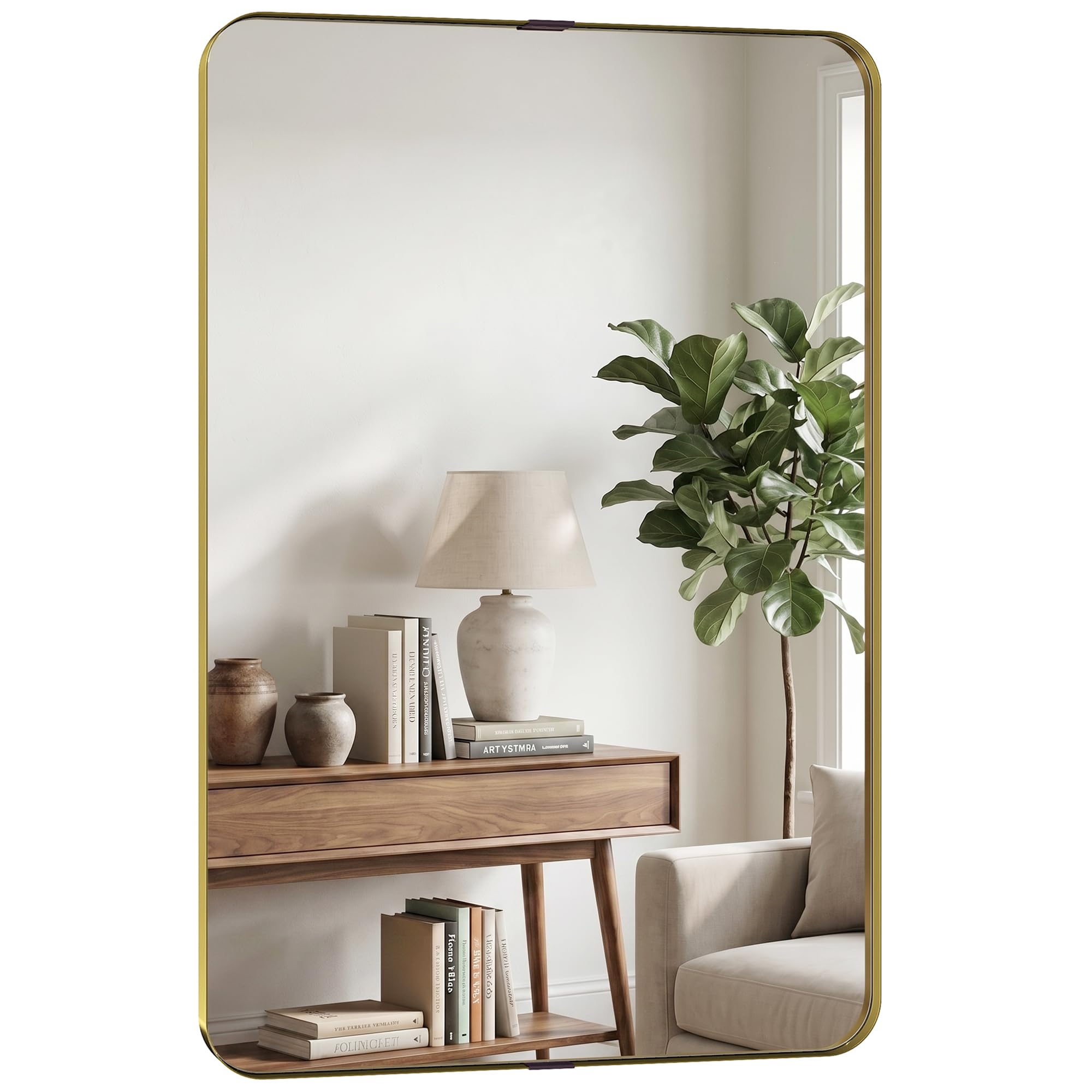 Homcom Unisex Gold Rectangular Wall Mirror, 90 X 60 Cm Wall Mounted Bathroom Mirror In