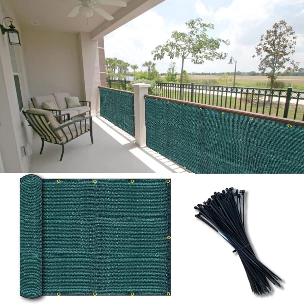 Vocray 0.9X3M Privacy Screen For Balcony Apartment Railing, Sun Protection Balcony Netting, Wind And Dust Barrier,Mesh Fabric For Outdoor Privacy Shield, Pool, Terrace, Patio, Fence Cover(Black