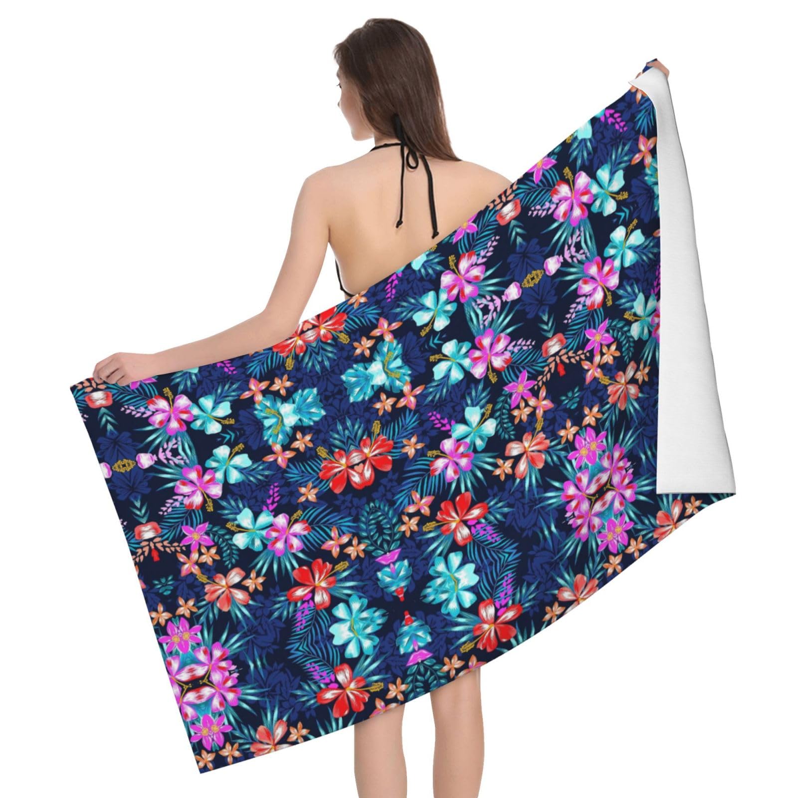 Cadeau personnalisé femme motif floral bleu serviette sans sable