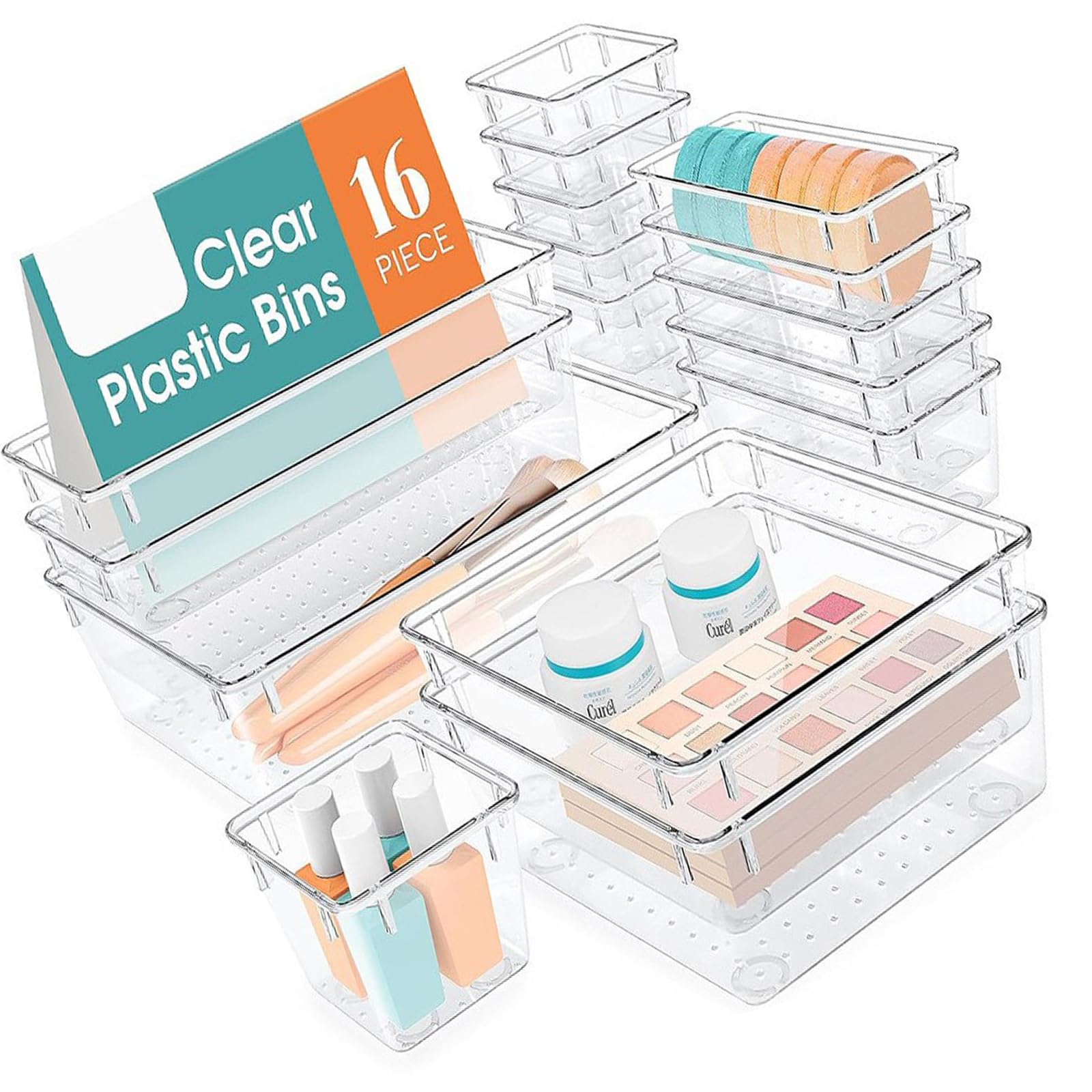 Organiseur de tiroir anti-désordre en plastique transparent pour cuisine et coiffeuse