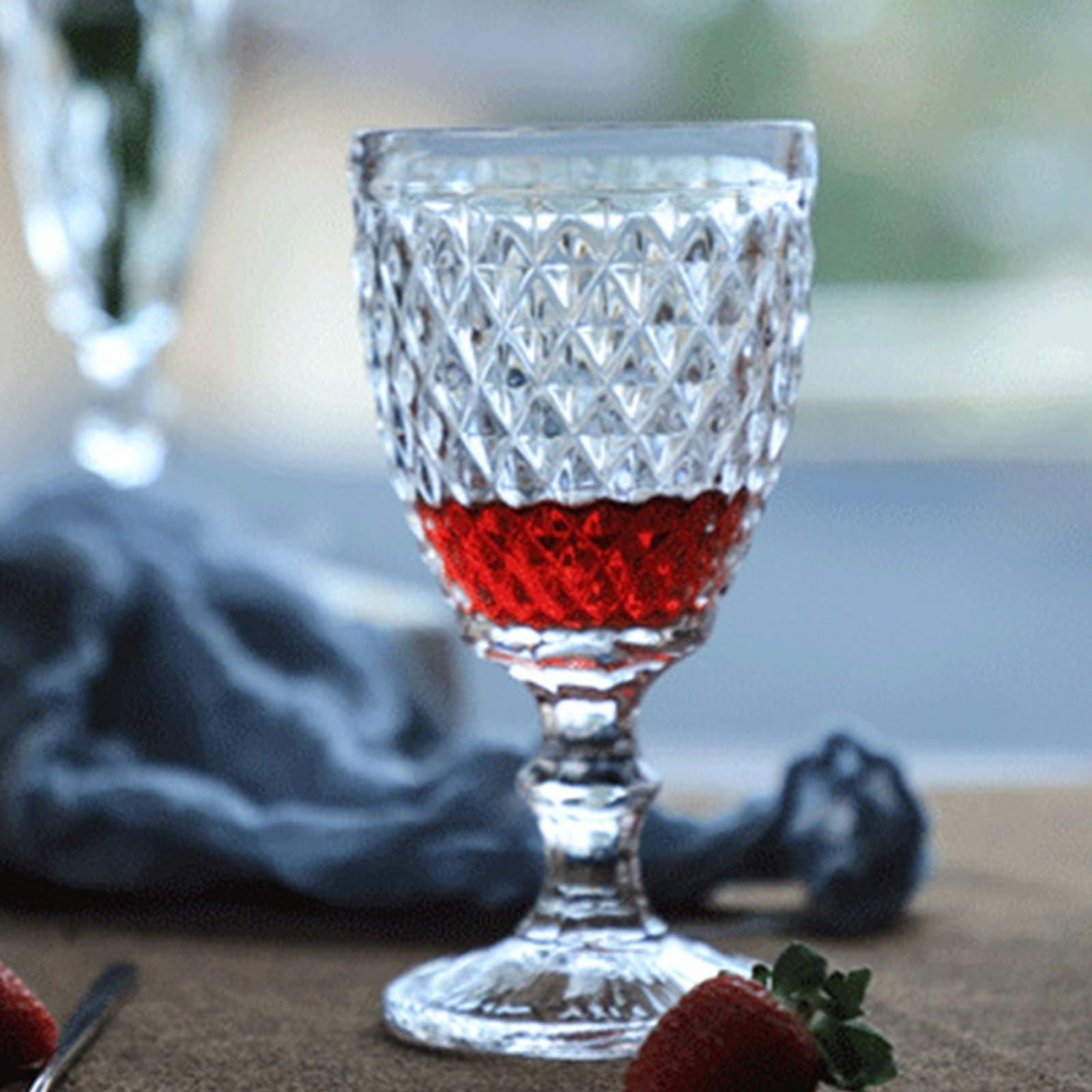 4 bunte Kristall Weinkelche, Säfte, Trinkbecher, geprägtes Muster, Glaswaren, Glas, Haushaltsgetränke, Trinkgläser
