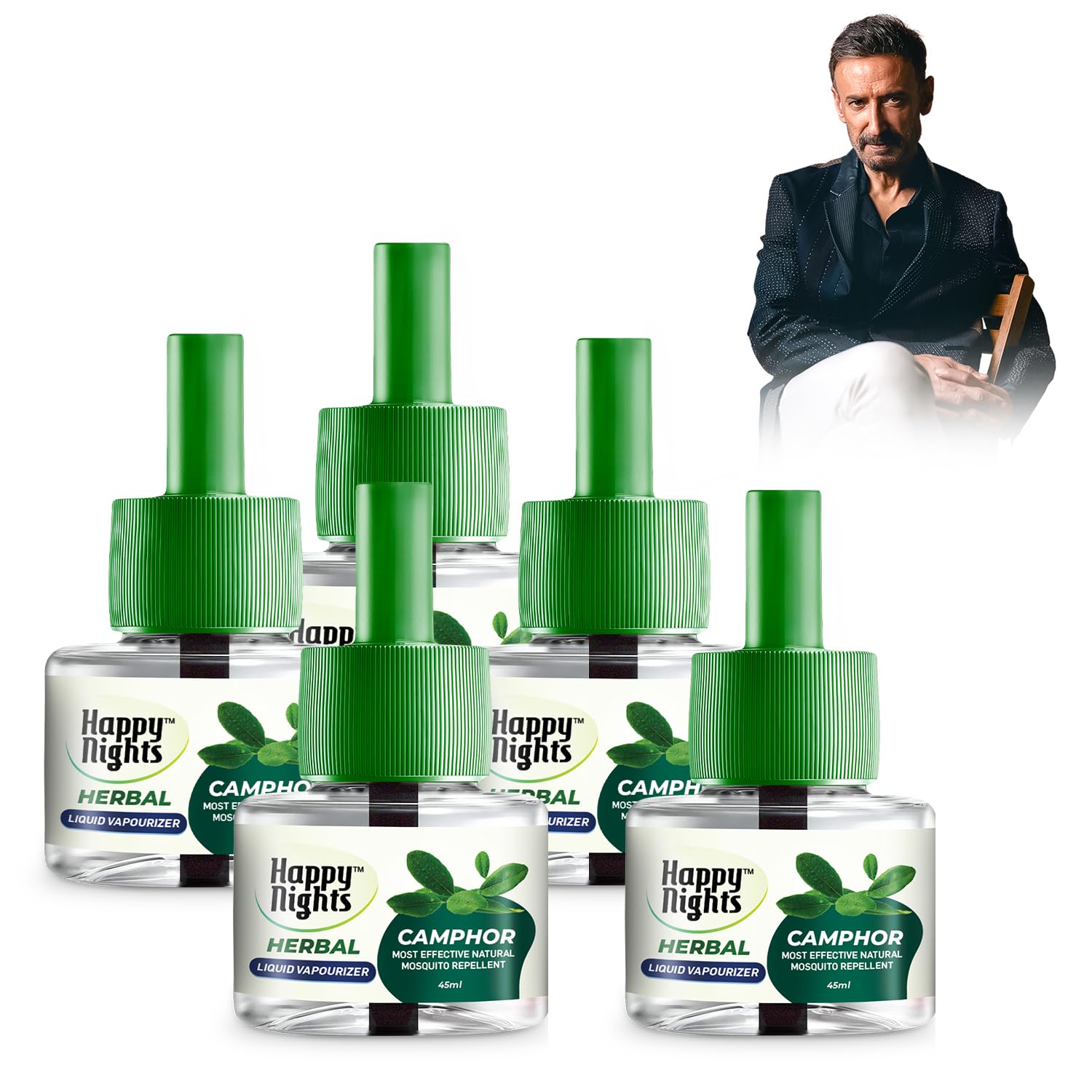 Happy Nights Camphor Mosquito Repellent Liquid Refill, Mama’s Choice Camphor Repellent, 45ml Oil based | Prevent from Mosquito | The Best & Natural Mosquito Repellent for Babies| Liquid Mosquito Refill Pack of 5 - FORMULATION 4X