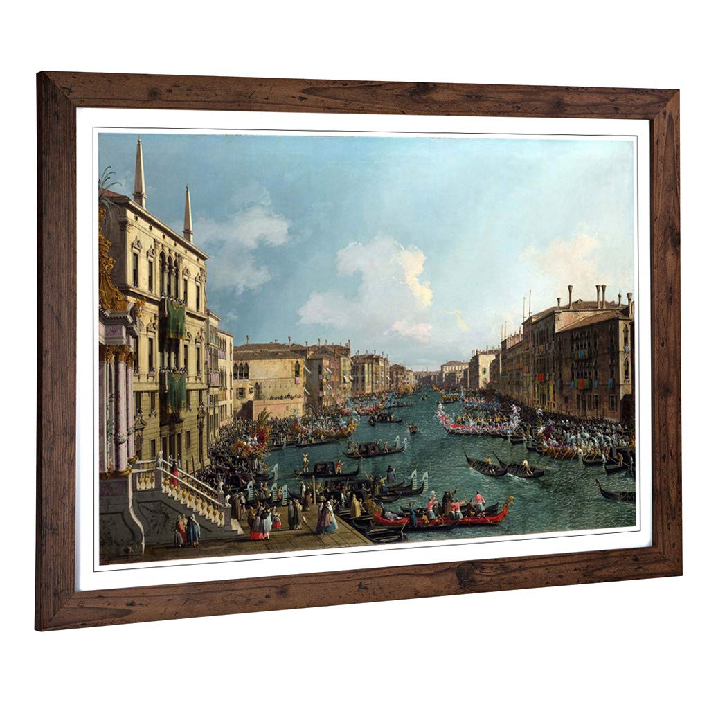 Big Box Art Framed Print of Giovanni Canaletto Regatta on The Grand Canal Design | Wall Art Picture| Home Decor for Kitchen, Living Room, Bedroom, Hallway, Walnut, A2 / 24.5x18 Inch / 62x45cm