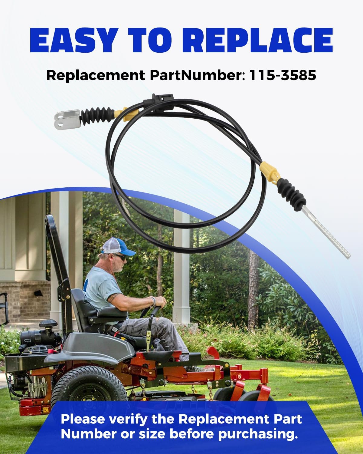 115-3585 Left Side Brake Cable Fits for Exmark Lazer Z, Lazer Z E-Series, Lazer Z S-Series, Lazer Z X-Series, Lazer Z AS Lawn Mower, Parking Brake Cable