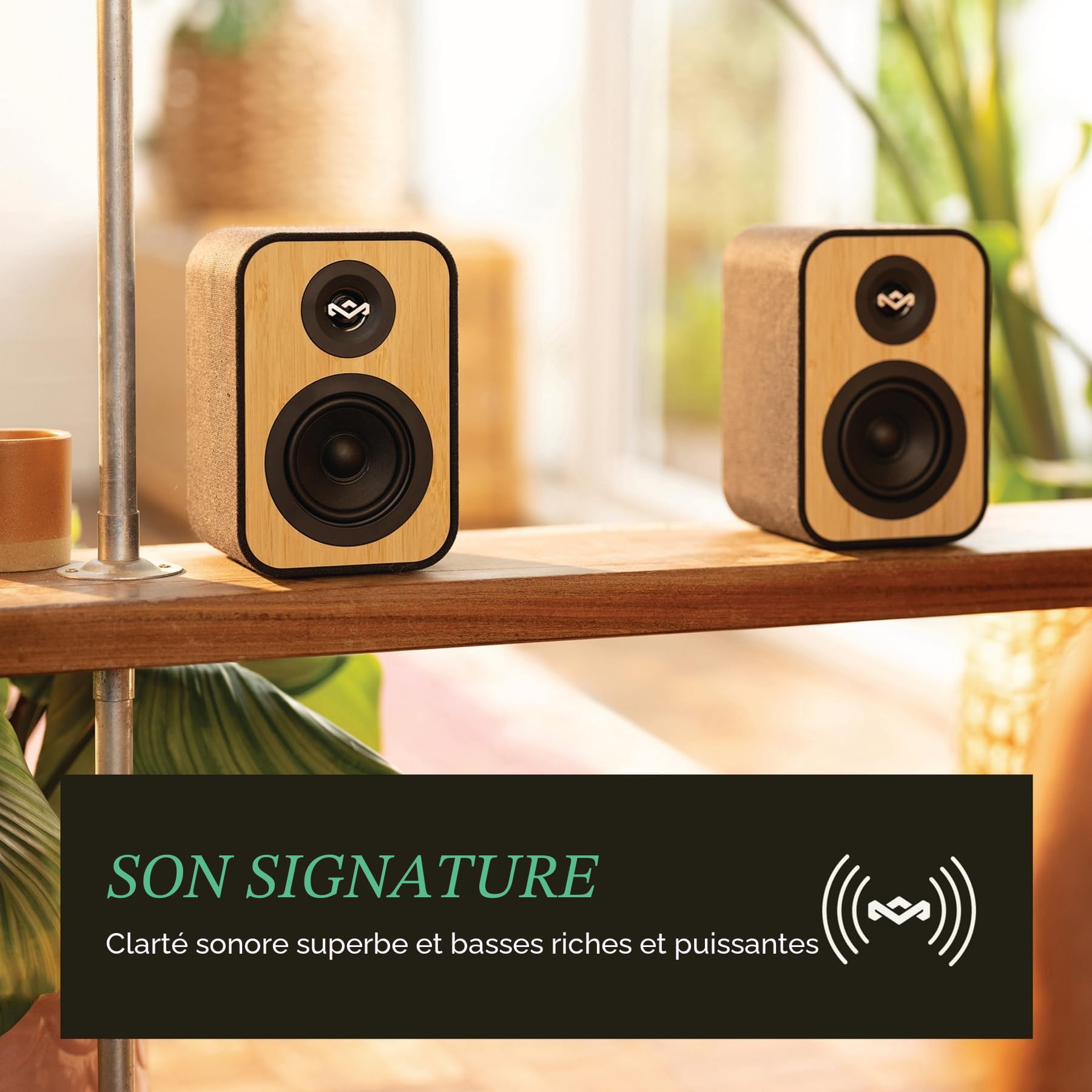 Enceintes Bibliothèque House of Marley Uplift - Bluetooth avec Entrée AUX & Câble RCA, Compatibles Smartphone, Platine Vinyle - Enceintes Actives HiFi, Conception Durable