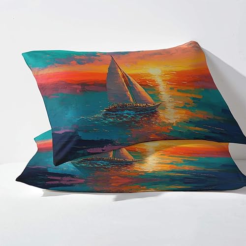 Miniatura 10 de zcwl Juego de sábanas de tren tamaño individual, diseño de paisaje de puesta de sol, juego de sábanas de microfibra súper suave, 3 piezas, sábana