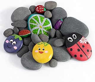 Simetufy 30 Pcs Rocks for Painting, 24Pcs 0.5-1'' & 3pcs 1.2-2'' & 3pcs 2-2.8'', Natura Painting Rocks, Flat Smooth Rocks to Paint, Arts, Crafts, Kindness Rocks, Garden Decorative
