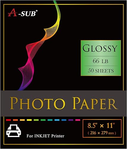 A-SUB Papel fotográfico de alta calidad, alto brillo, 8.5 x 11 pulgadas, 66 libras para impresoras de inyección de tinta, 50 hojas, de una cara