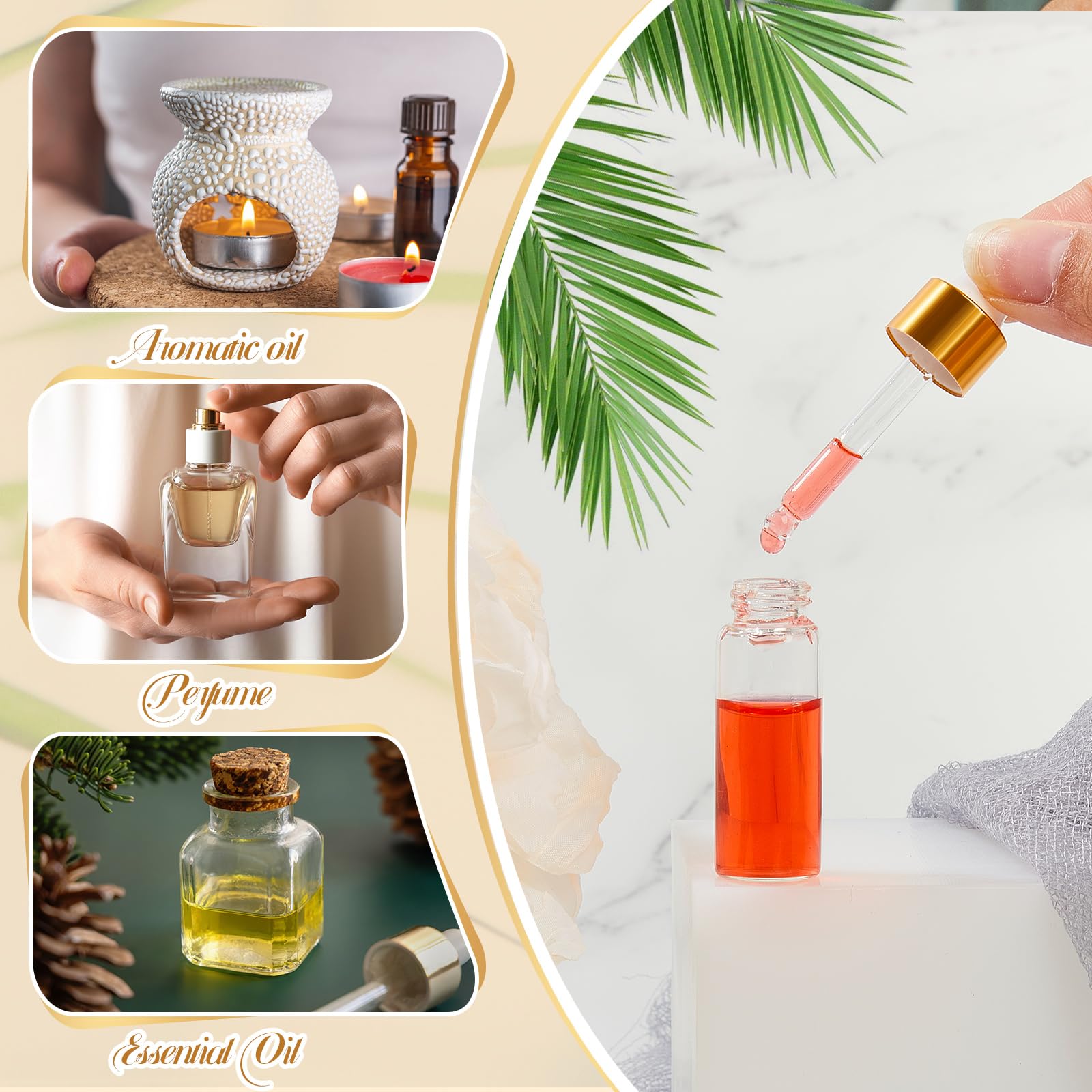 Didaey Mini-Tropfflaschen aus Glas, Mini-Tropfflaschen, Probenflaschen, kleine Probenfläschchen mit Deckel, für Reisen, ätherische Öle, Kosmetik, Flüssigkeit, Probe, Parfüm, Gold, 5 ml, 200 Stück