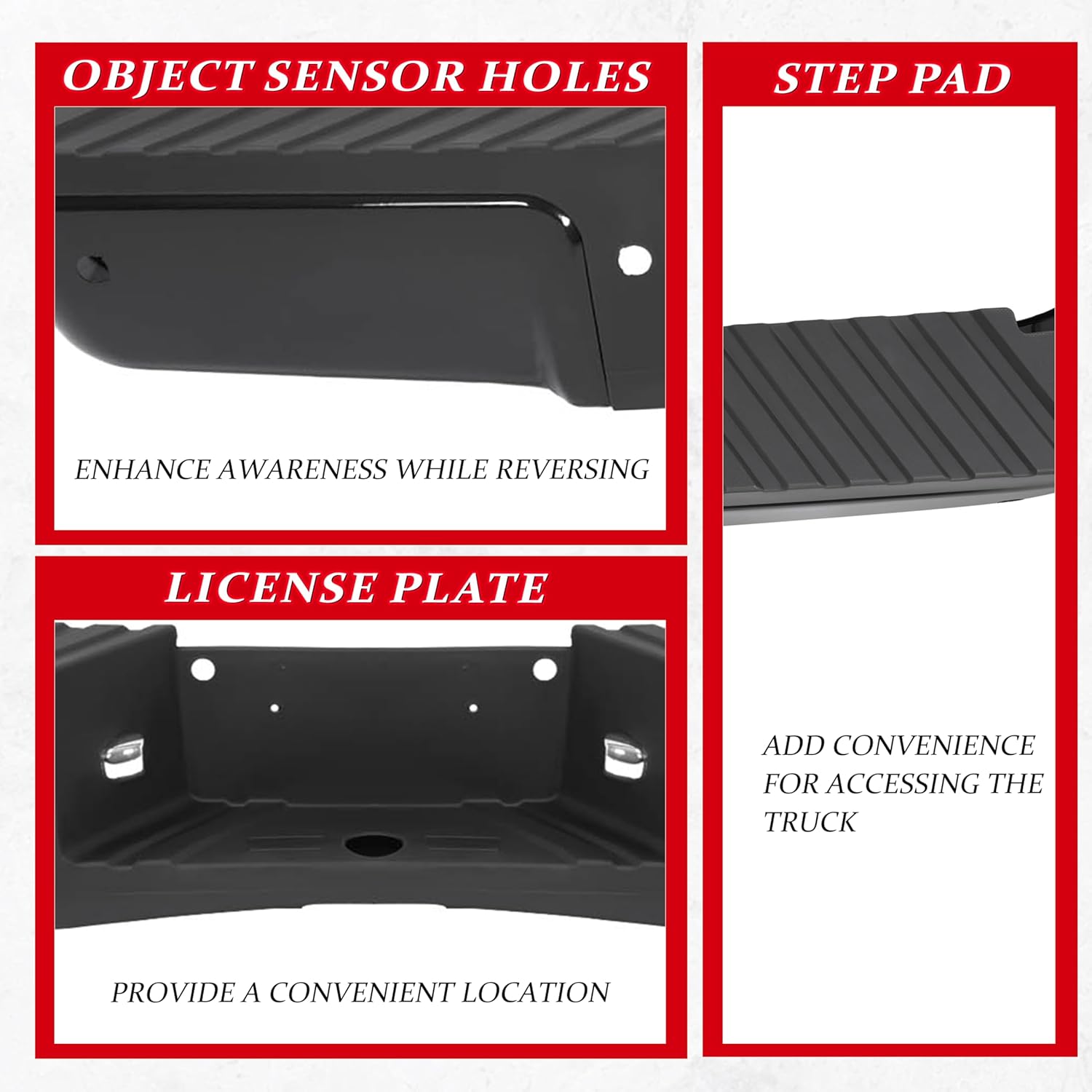 HECASA Rear Step Bumper Compatible with 2008-2016 Ford F250 F350 F450 F550 Super Duty w/Object Sensor Holes & License Plate w/Bumper Bracket 9C3Z17906CPTM-PFM, FO1103175, FO1103151 Replacement Only