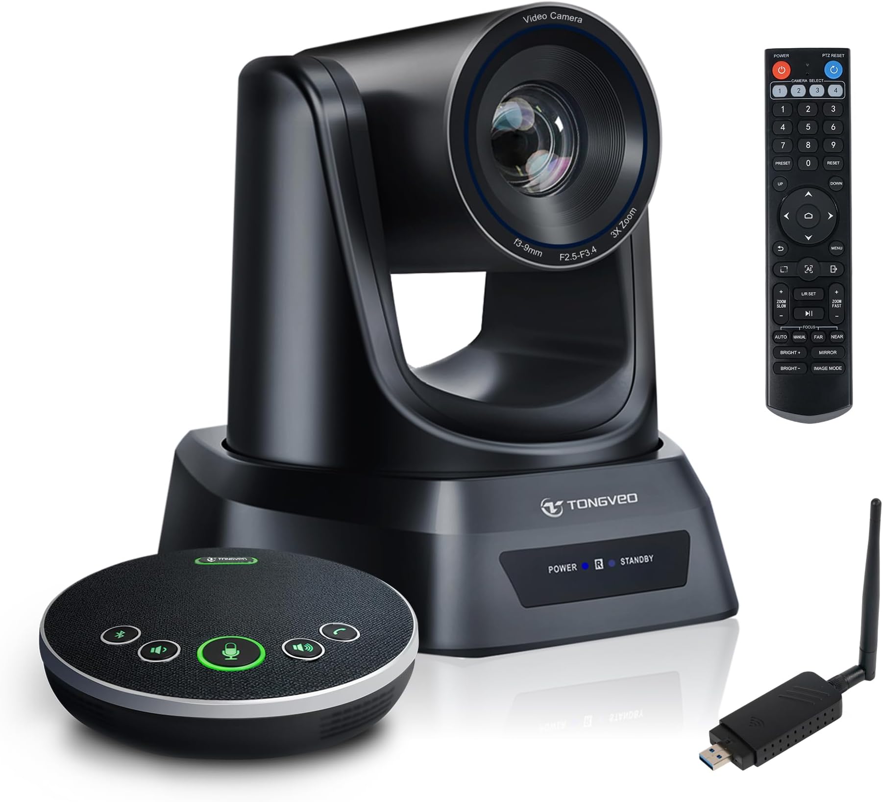 5.8GHz Wireless Conference Room Camera system with Bluetooth Microphone,3X 60fps PTZ Camera for Worship Online Conference, Works with Zoom, Skype OBS Easy to Set Up（50ft Tx Dist.）