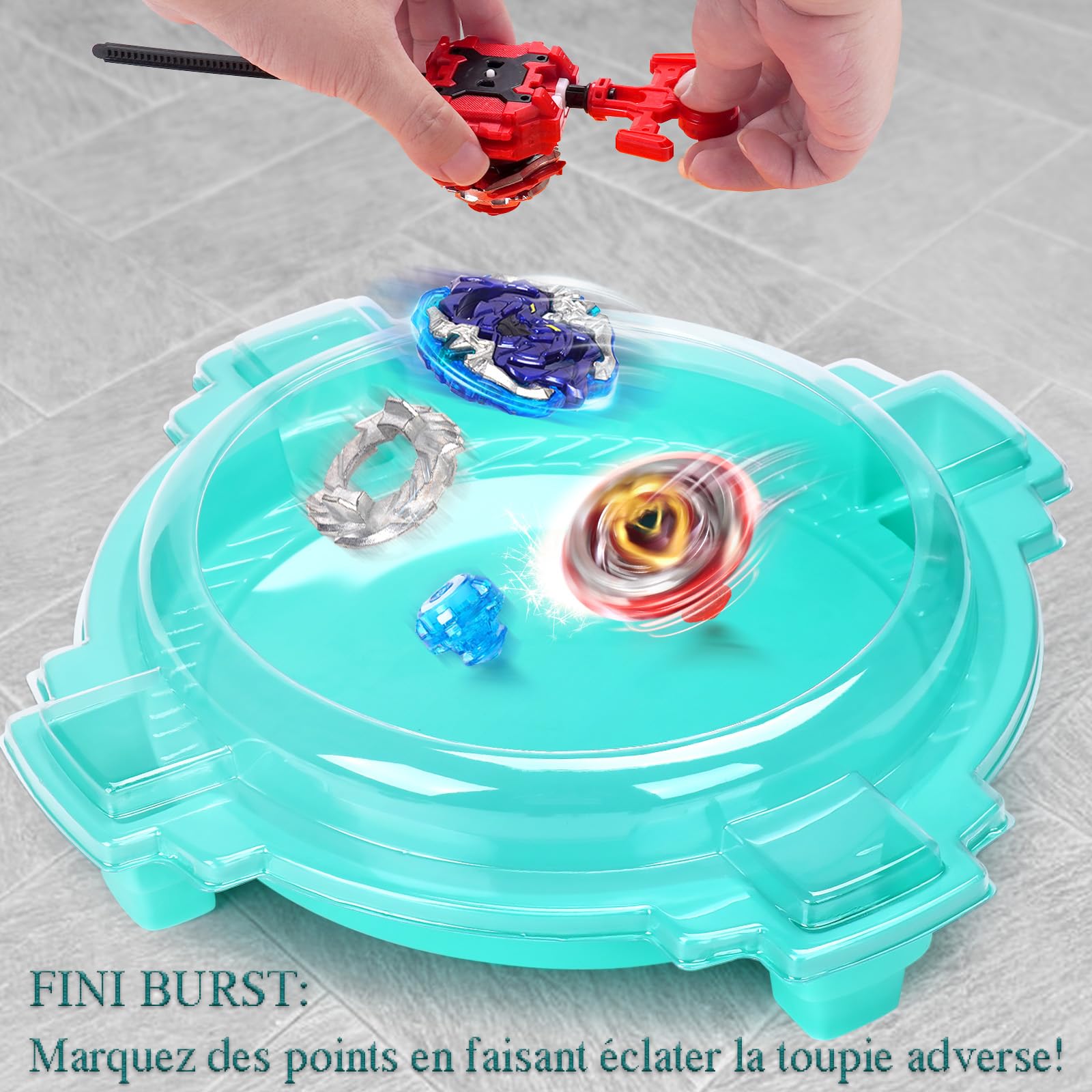 AIBREAY Burst Arène Set, 6 toupies et 2 lanceurs, Stadium de Combat pour Les Enfants à partir de 6 Ans, Cadeau de Jeu pour Les garçons