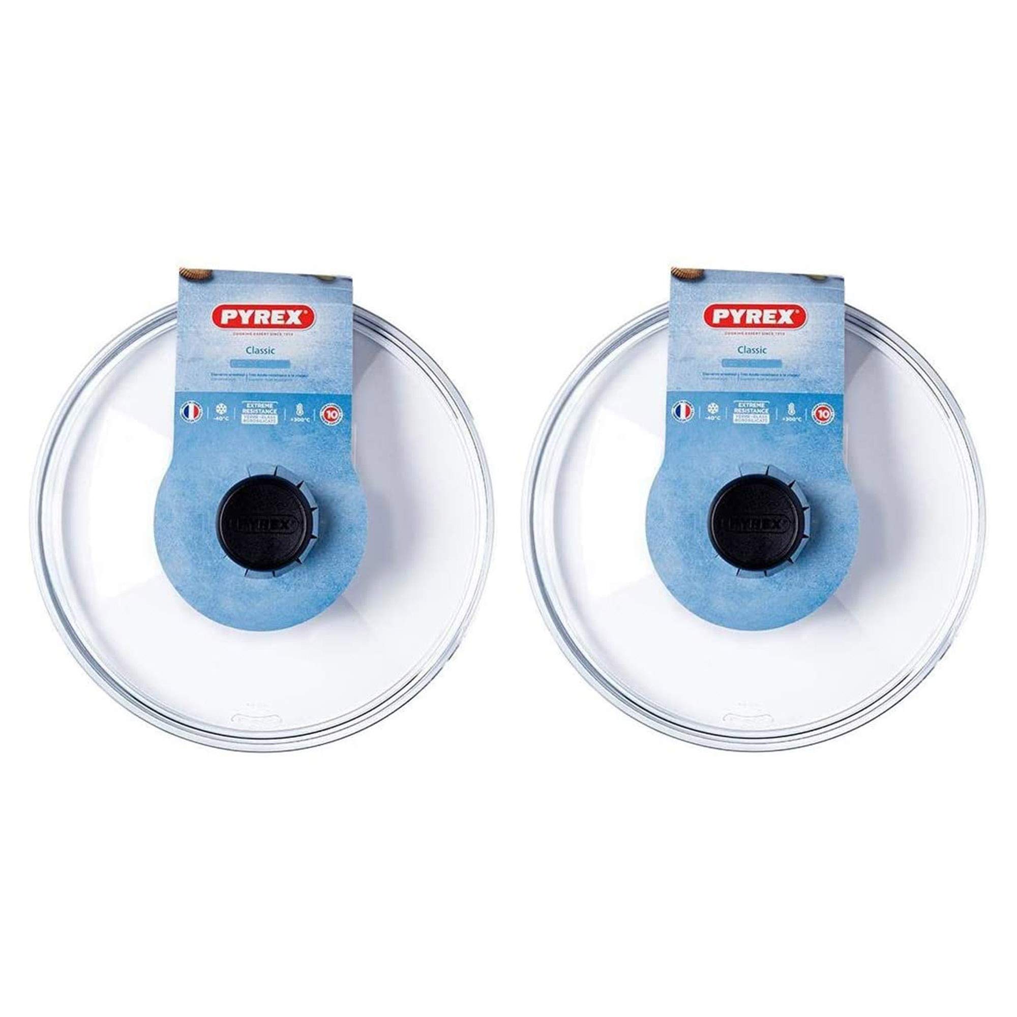 Pyrex Transparent With Black Handle Classic Kitchen Accessories Universal Glass Lid For Saucepans 20Cm (Pack Of 2)