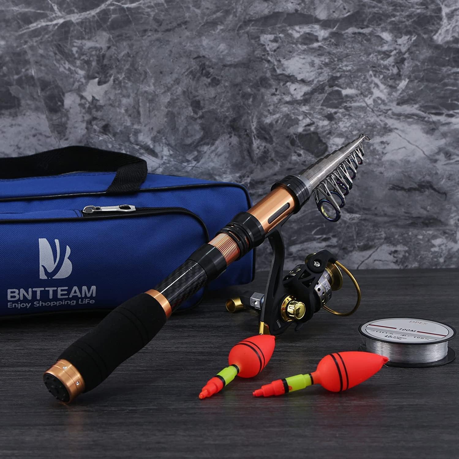 Télescopique Ensemble de Canne à pêche Portable et Moulinet en Fibre de Carbone Pointe,Kits de Sac de Transport de Ligne de leurres de pêche