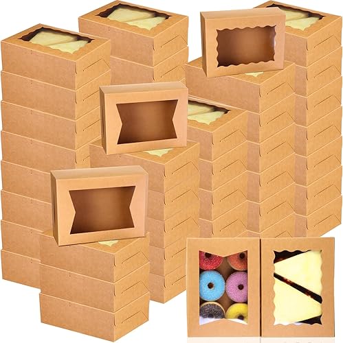 Miniatura 9 de TaoBary 100 cajas de galletas de 8 pulgadas, cajas de panadería de 8 x 6 x 2.5 pulgadas, caja de papel desplegable automática con 2 ventanas de