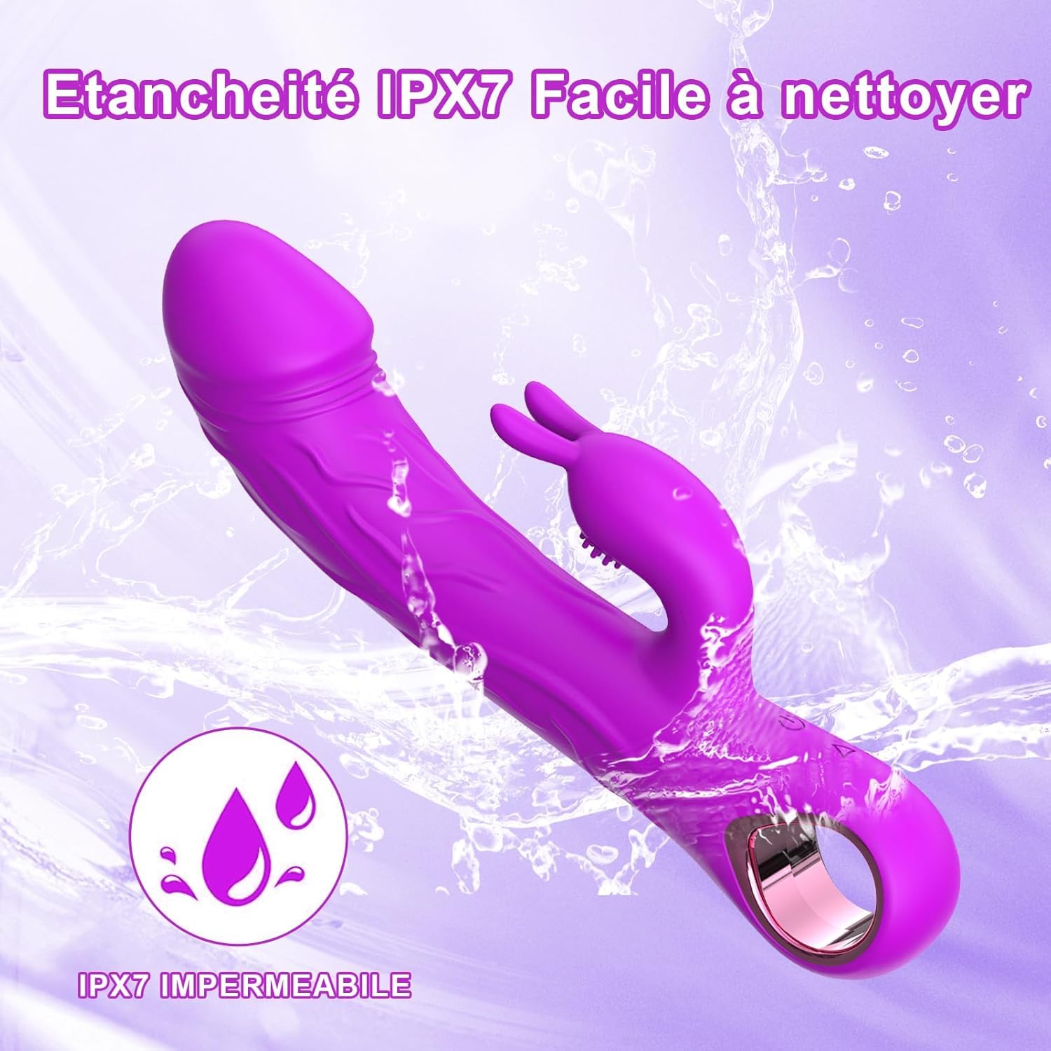 Vibratore a Forma di Coniglio Viola con 10 Frequenze Vibrazioni Materiali ABS+Silicone IXP6 Impermeabile Carica Magnetica 1H Pacchetto Privacy Massimo Piacere e Discrezione
