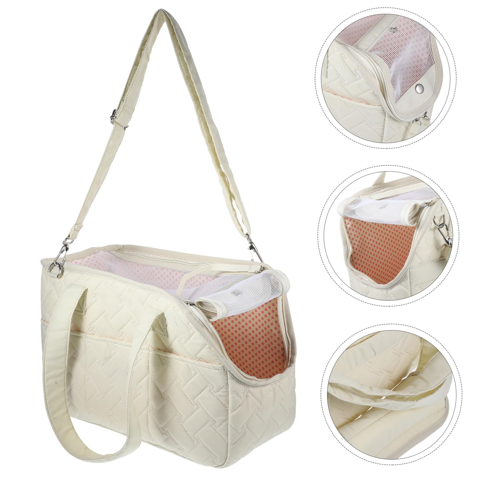 Borsa per Trasporto Animali Portatile in Tela Beige per Gattini