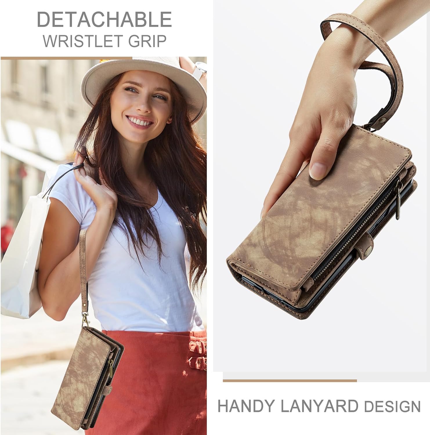 Asuwish Phone Case for Samsung Galaxy Z Fold 6 5G 2024 Zipper Wallet Magnetic Detachable Cover with PU Leather Flip Credit Cash Card Holder Cell Slot Accessories ZFold6 Z6 G Fold6 6Z Women Men Brown