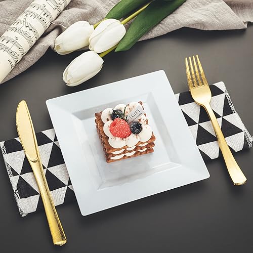 Miniatura 13 de 100 Pack Black Plastic Square Dessert Plates, 6.5" Disposable Salad Plates Heavy Duty Plates for Party, Wedding, Christmas, Easter