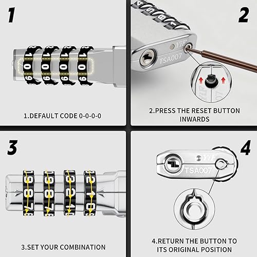 Miniatura 8 de Candados aprobados por la TSA para equipaje, paquete de 2 candados combinados de acero de viaje, candados de 4 dígitos reconfigurables con indicador