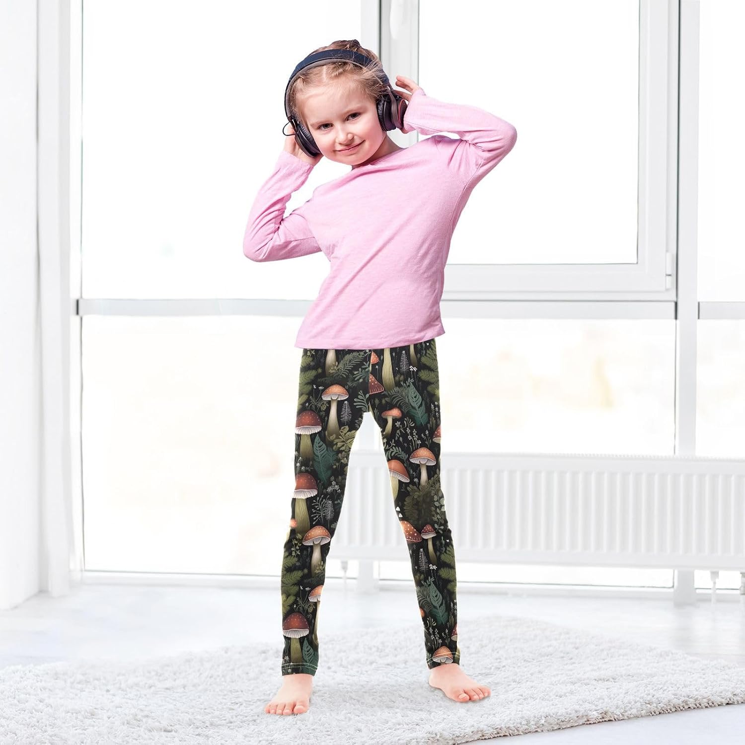 GAIREG Active Leggings for Girls Retro Mushroom Black